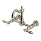 Kingston KS2443BAL Heirloom Two-Handle Wall Mount Bridge Kitchen Faucet, Antique Brass with brushed nickel finish.