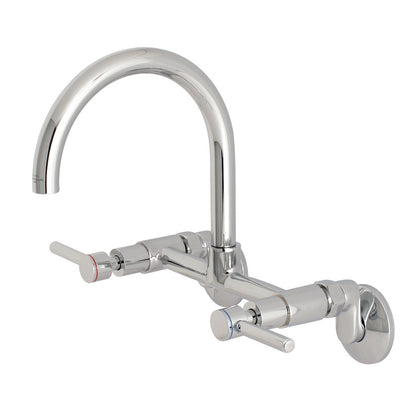 Kingston Brass KS814SB Concord Wall Mount Bridge Kitchen Faucet in polished chrome, right side view showcasing gooseneck design.