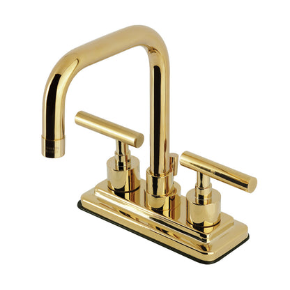 Kingston Brass KS6643CML Manhattan Centerset Bathroom Faucet with high-arc gooseneck design and tubular lever handles.