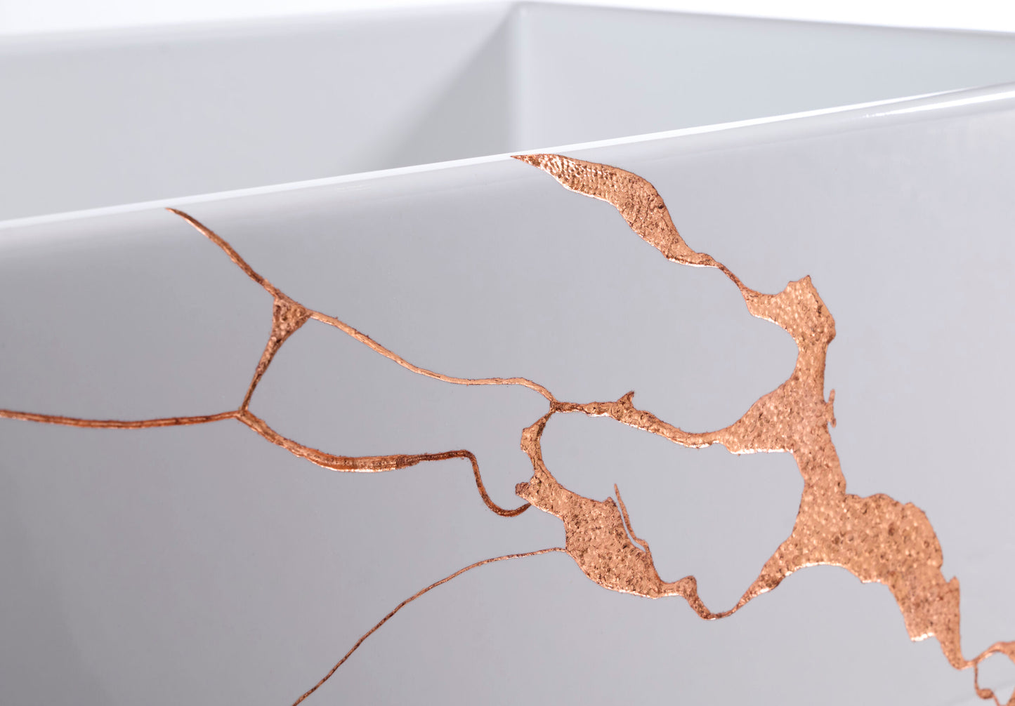 Thompson Kintsugi 30" Gloss White Fireclay Farmhouse Sink with Copper Detailing - KSA-KINT-COPPER - view 4