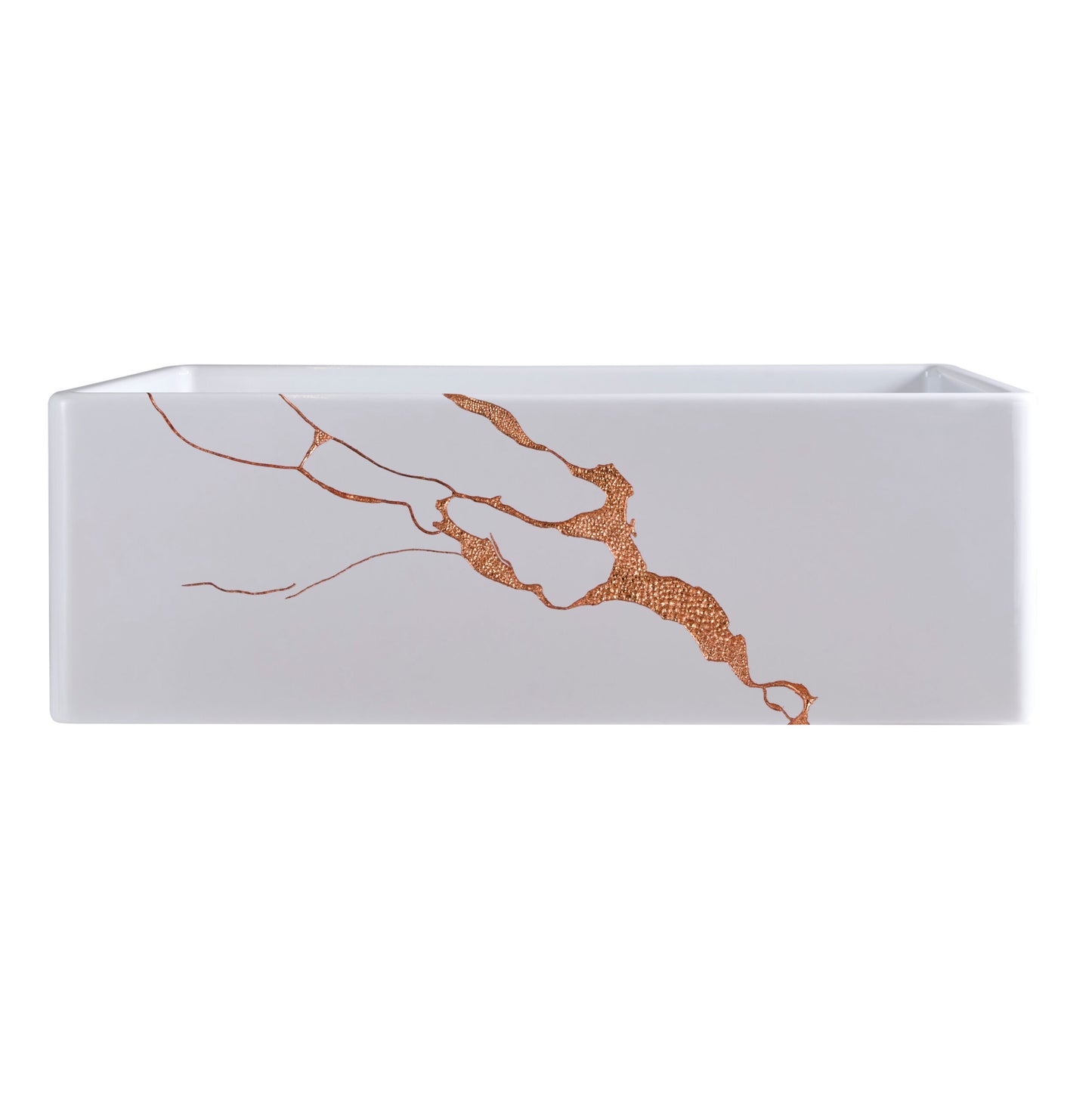 Thompson Kintsugi 30" Gloss White Fireclay Farmhouse Sink with Copper Detailing - KSA-KINT-COPPER - view 3