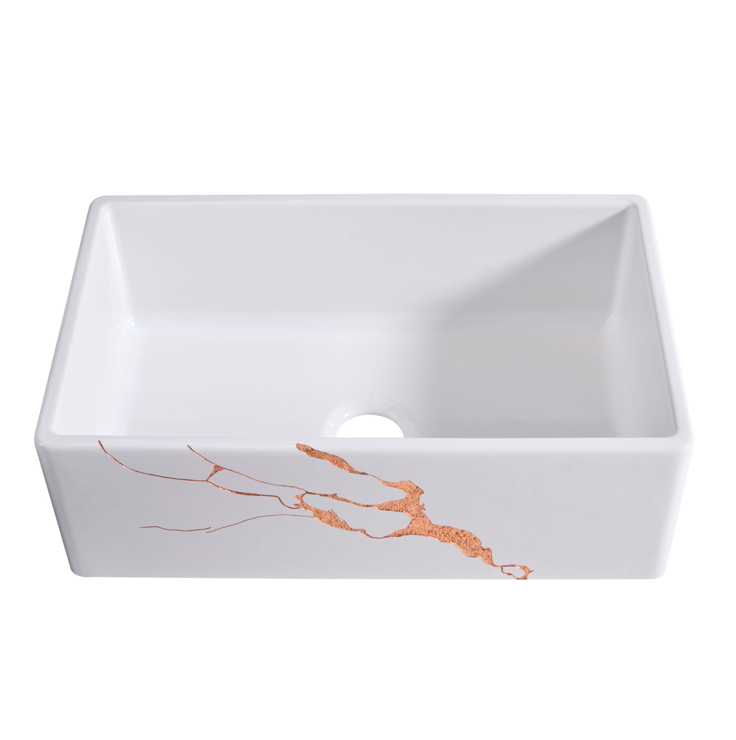 Thompson Kintsugi 30" Gloss White Fireclay Farmhouse Sink with Copper Detailing - KSA-KINT-COPPER - view 2