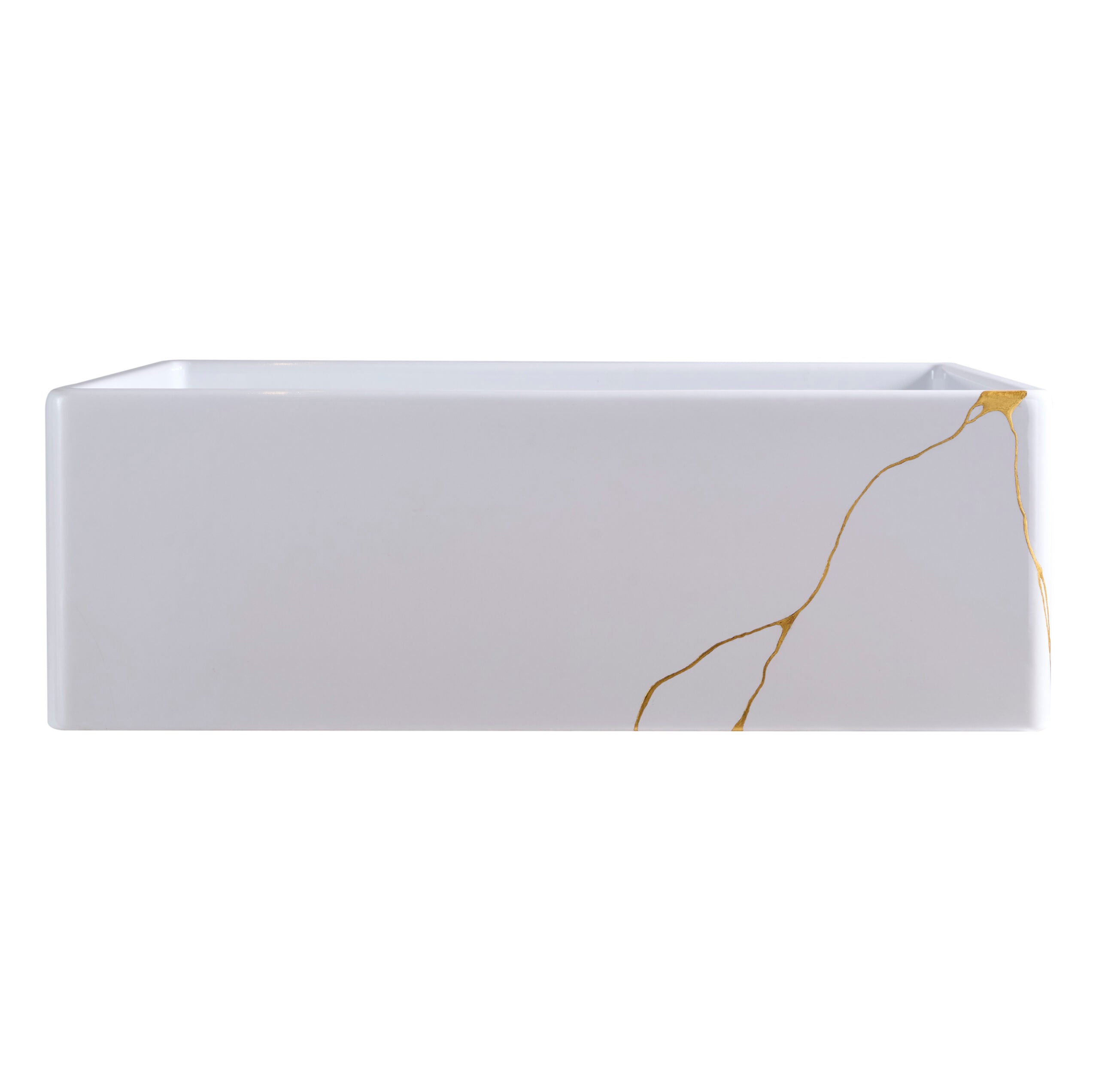 Thompson Kintsugi 30" Matte White Fireclay Farmhouse Sink with Gold Detailing - KSA-KINT-GOLD - view 3