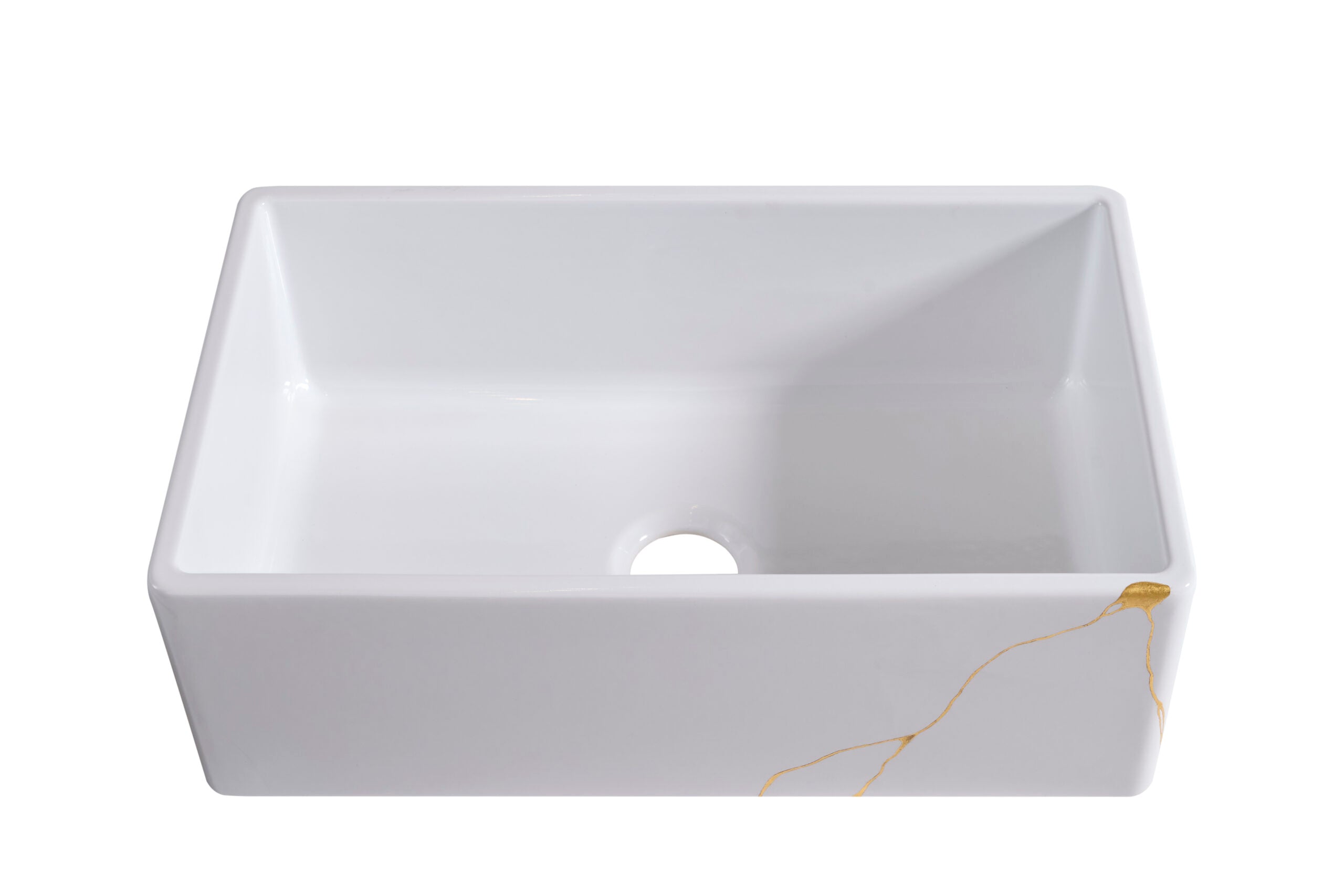 Thompson Kintsugi 30" Matte White Fireclay Farmhouse Sink with Gold Detailing - KSA-KINT-GOLD - view 2