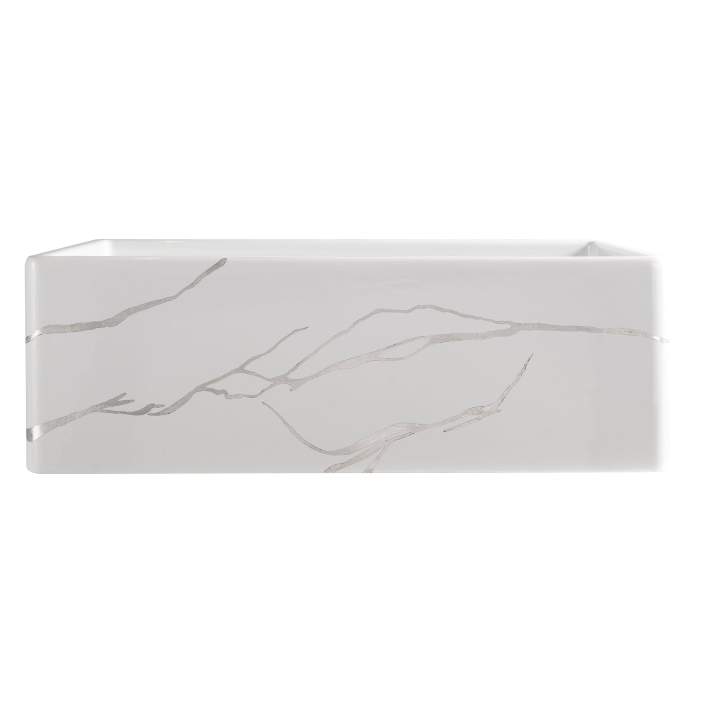 Thompson Kintsugi 30" Gloss White Fireclay Farmhouse Sink with Silver Detailing - KSA-KINT-SILVER - view 3