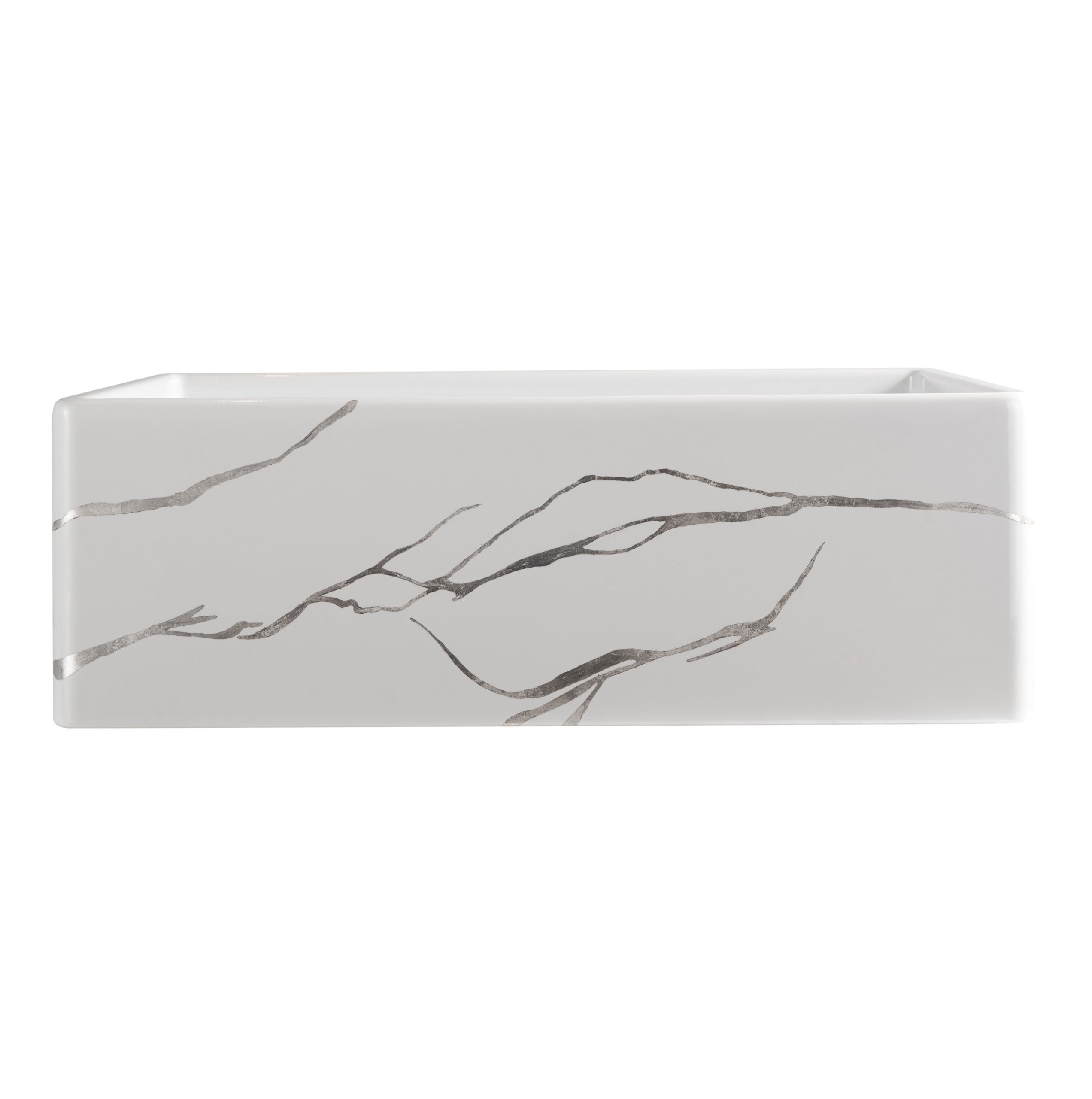 Thompson Kintsugi 30" Gloss White Fireclay Farmhouse Sink with Silver Detailing - KSA-KINT-SILVER - view 4
