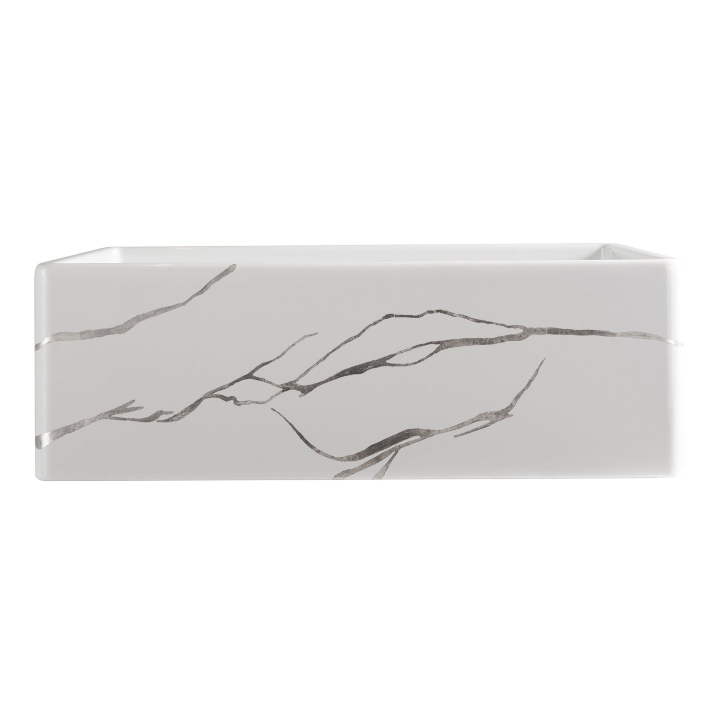 Thompson Kintsugi 30" Gloss White Fireclay Farmhouse Sink with Silver Detailing - KSA-KINT-SILVER - view 4