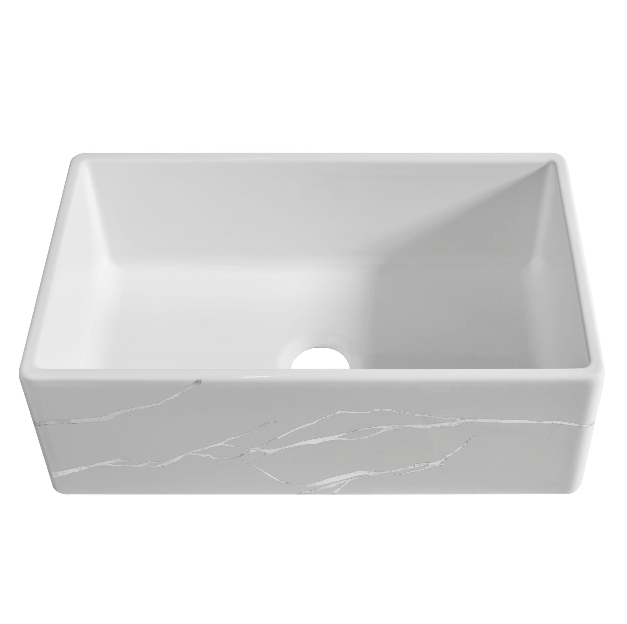 Thompson Kintsugi 30" Gloss White Fireclay Farmhouse Sink with Silver Detailing - KSA-KINT-SILVER - view 2