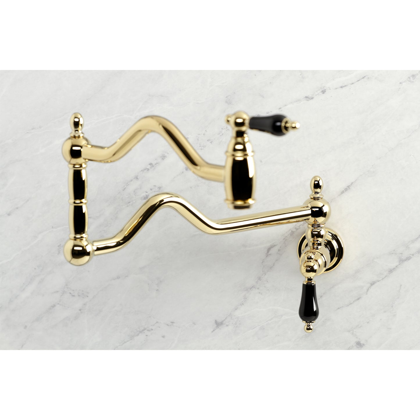 Kingston Brass KS2107PKL Duchess Wall Mount Pot Filler Faucet, Brushed Brass with black porcelain handles