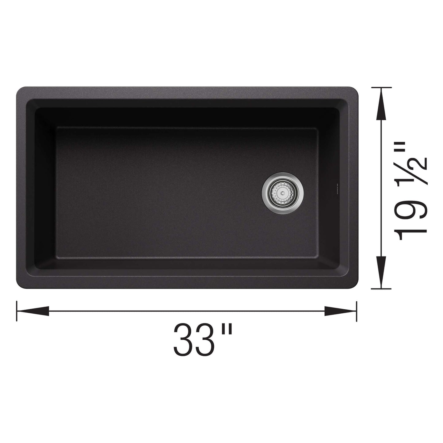 BLANCO Inteos SILGRANIT 33" Single Bowl Reversible Undermount Workstation Kitchen Sink top view with dimensions.