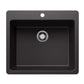 BLANCO Liven SILGRANIT 25" Single Bowl Dual Mount Kitchen Sink in stylish black finish, designed for efficient kitchen use.