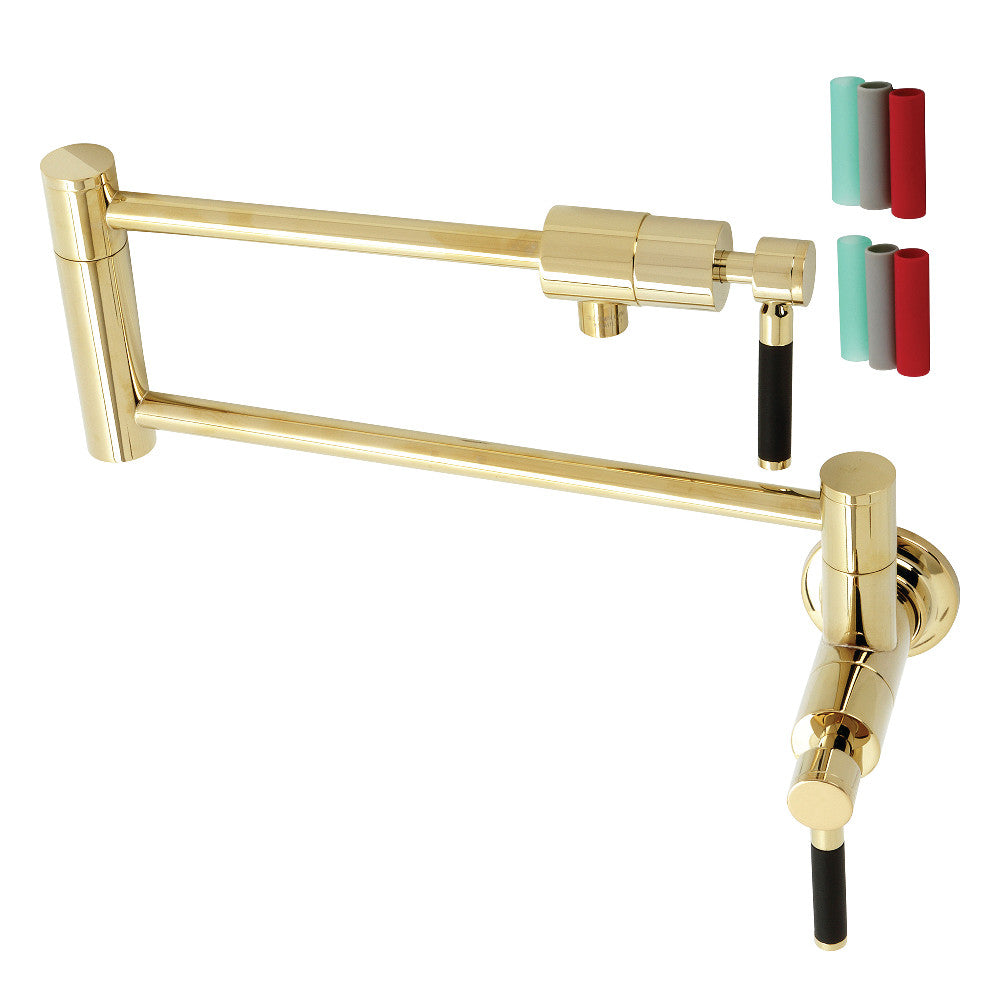 Kingston Brass KS4103DKL Kaiser Wall Mount Pot Filler Faucet, Antique Brass with black silicone rubber handles