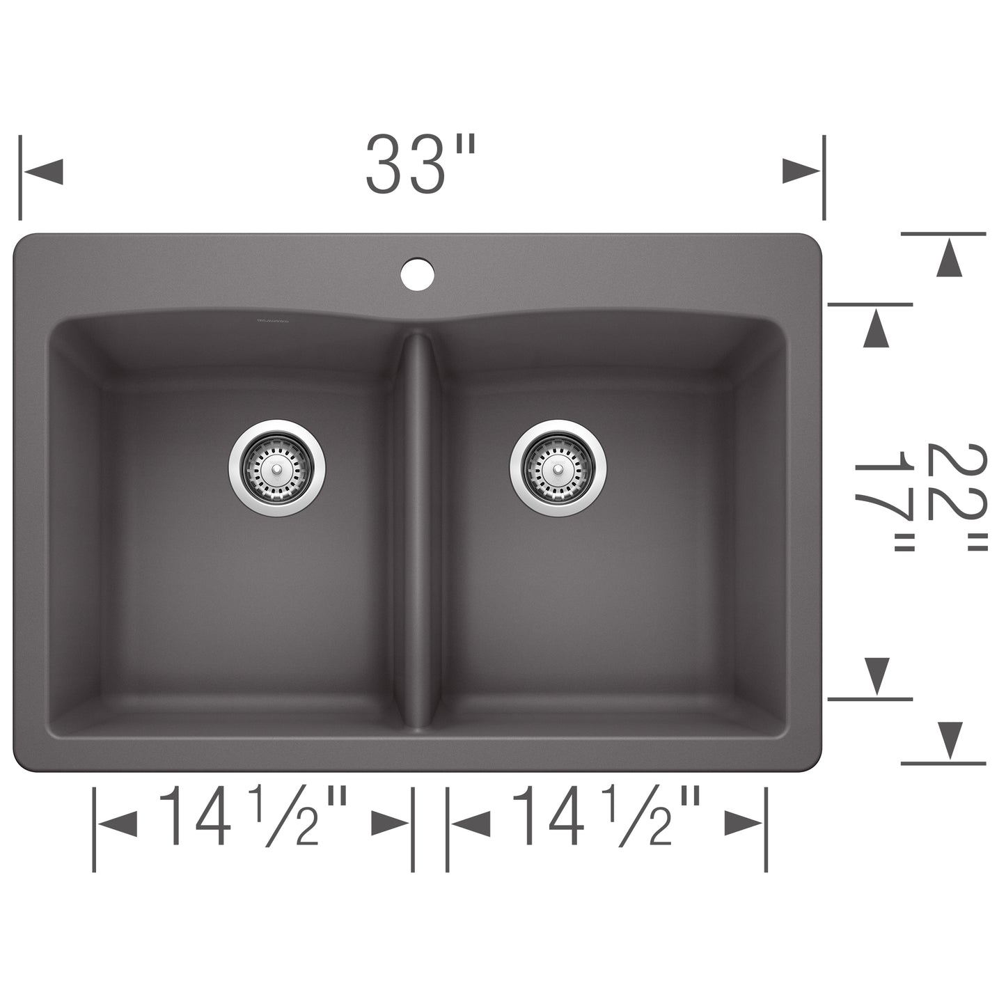 BLANCO Diamond SILGRANIT 33" 50/50 Double Bowl Dual Mount Kitchen Sink dimensions and design.