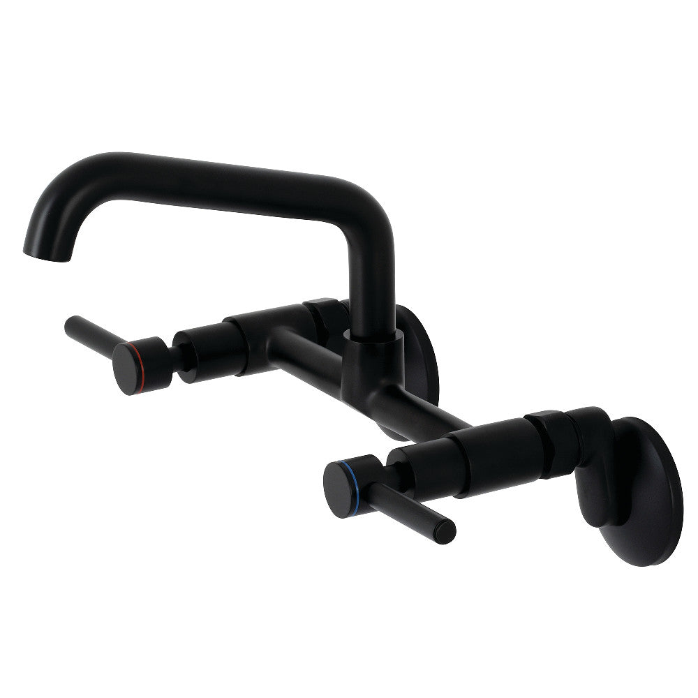 Kingston Brass KS823SB Concord Wall Mount Bridge Kitchen Faucet in sleek black finish with minimalist design.