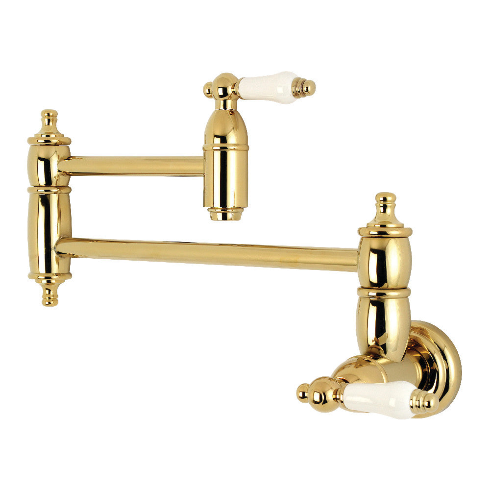 Kingston Brass KS3103PL Restoration Wall Mount Pot Filler Faucet, Antique Brass with classic design and swing arms