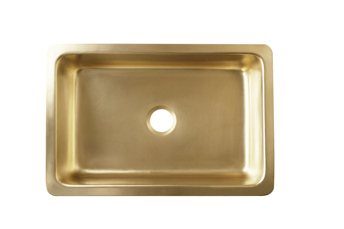 Thompson Quiroga smooth semi-satin brass farmhouse kitchen sink KSA-3322SSB, overhead view