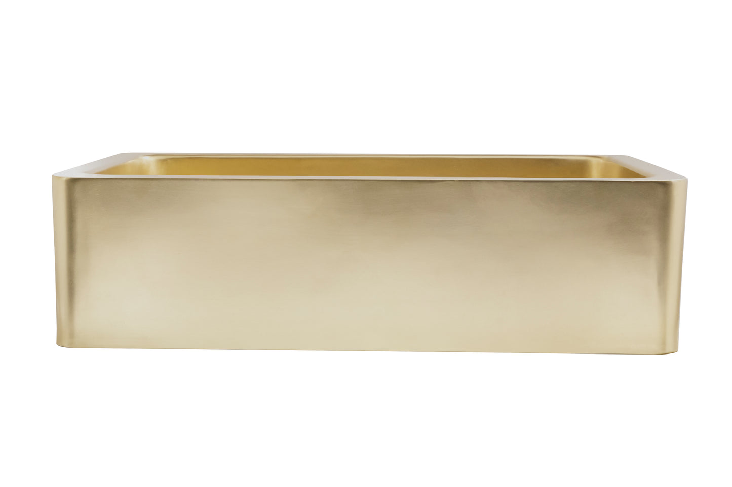 Thompson Quiroga smooth semi-satin brass farmhouse kitchen sink KSA-3322SSB, front view of the apron