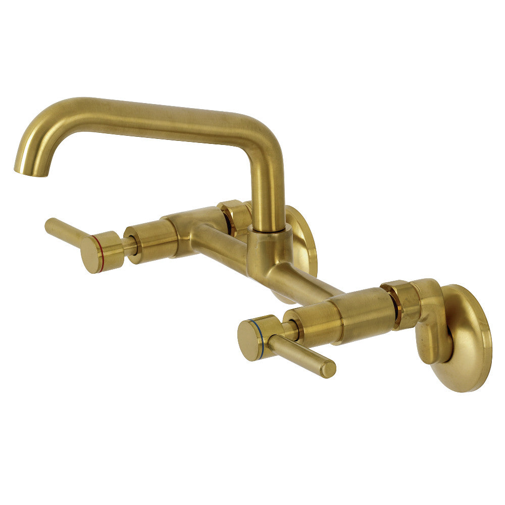 Kingston Brass KS823SB Concord Wall Mount Bridge Kitchen Faucet with elegant brass finish and contemporary design.