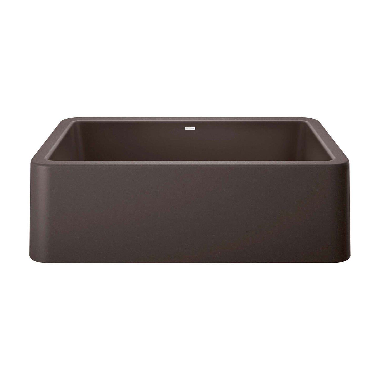 BLANCO Ikon SILGRANIT 33" Single Bowl Apron-Front Farmhouse Sink in dark color with modern design.