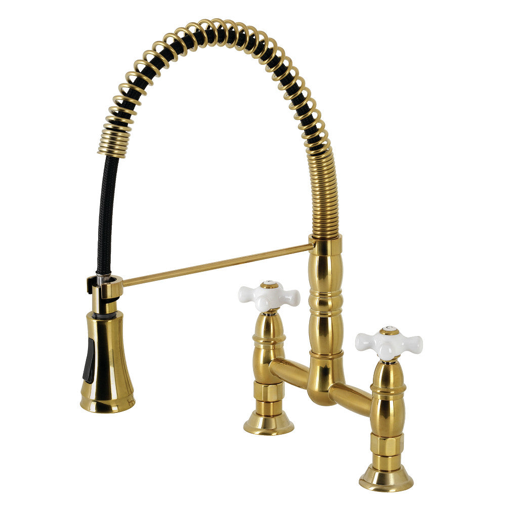 Gourmetier GS1273PX Heritage Double-Handle Deck-Mount Pre-Rinse Bridge Kitchen Faucet, Antique Brass