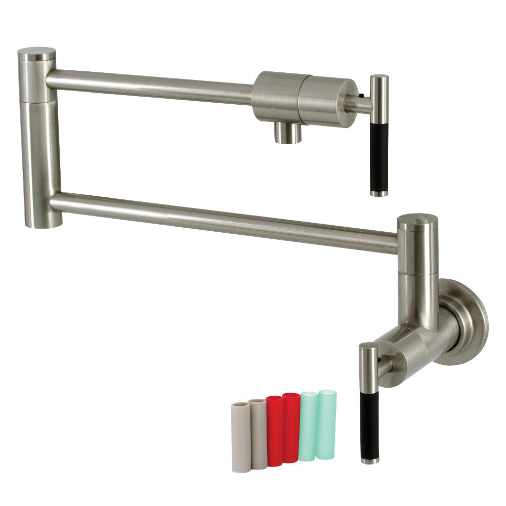 Kingston Brass KS4103CKL Kaiser Wall Mount Pot Filler Faucet, Antique Brass with silicone rubber handles