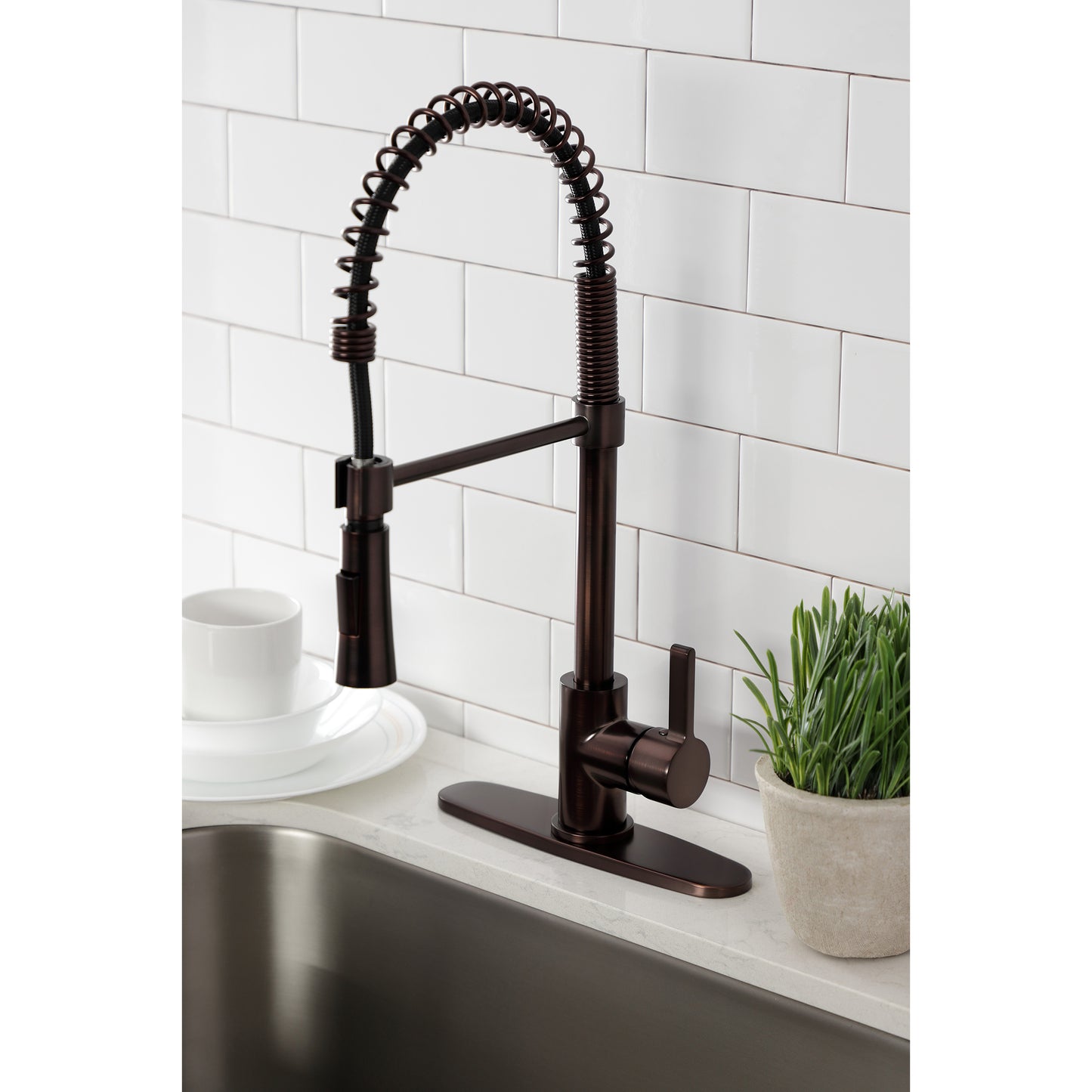 Gourmetier LS8678CTL Continental Single-Handle Deck-Mount Pre-Rinse Kitchen Faucet, Brushed Nickel