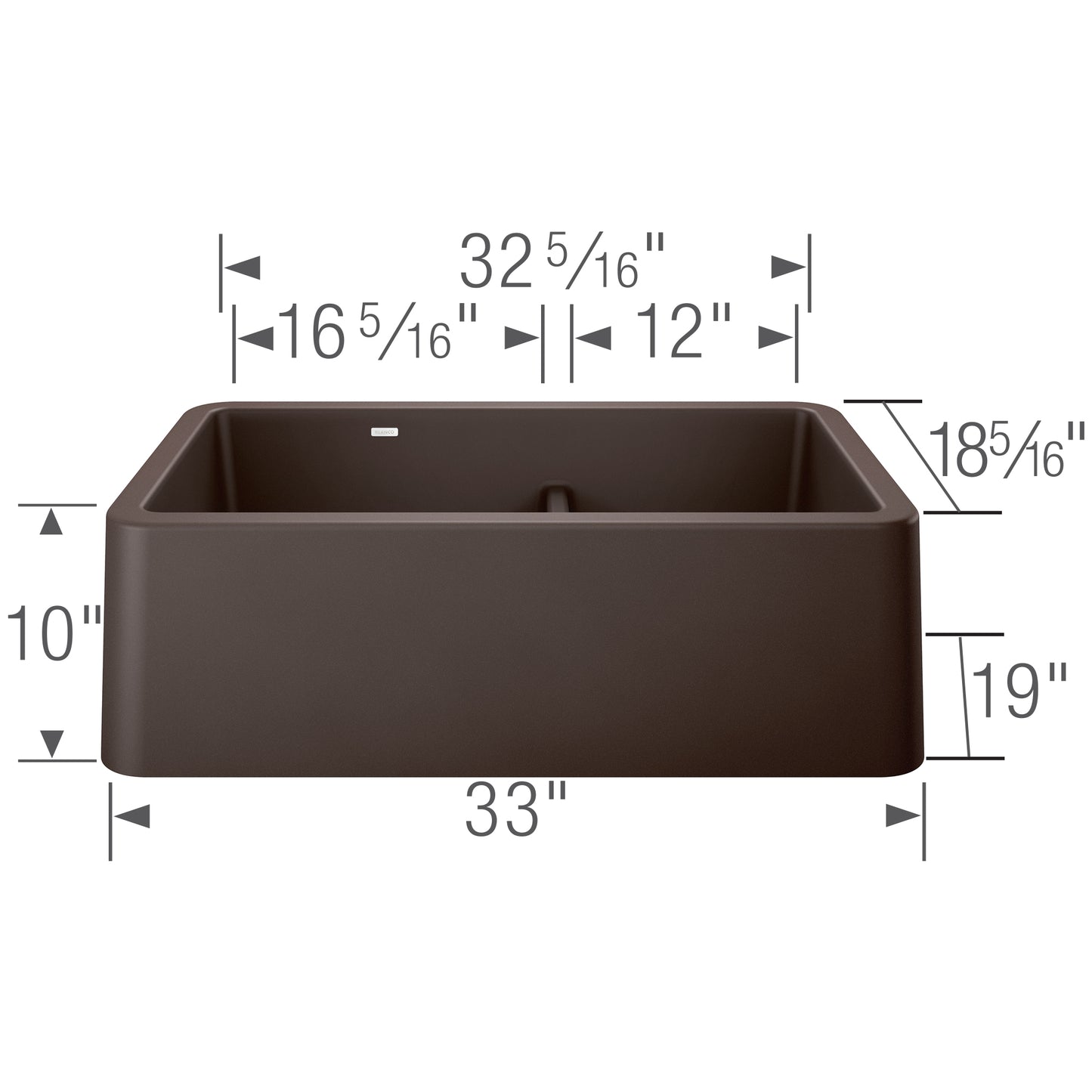 BLANCO Ikon SILGRANIT 33" Double Bowl Apron-Front Farmhouse Sink with Low Divide dimensions illustration