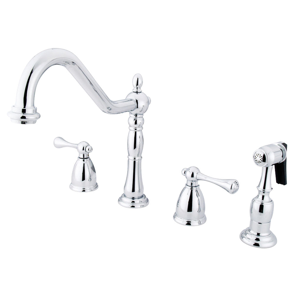 Kingston Brass KB1793BLBS Heritage Double-Handle Widespread Kitchen Faucet with Brass Sprayer, Antique Brass components