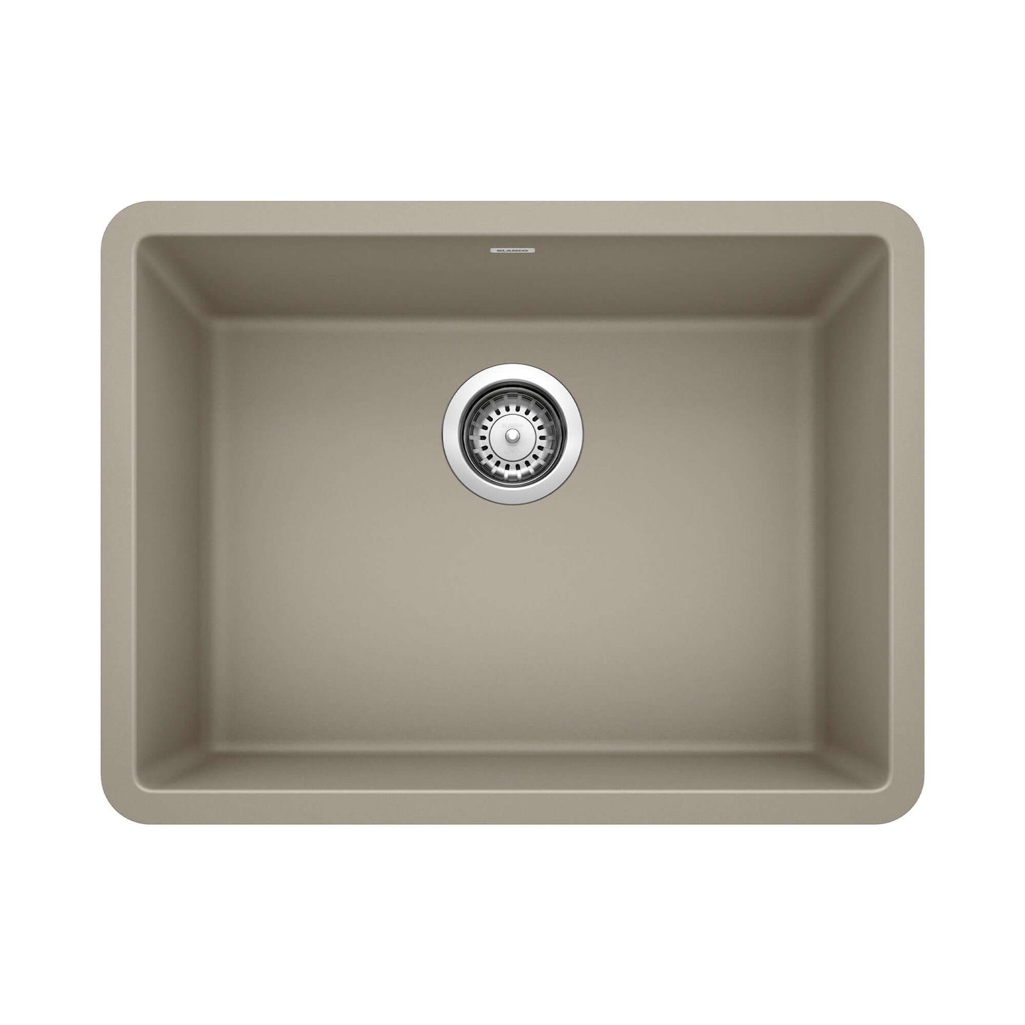 BLANCO PRECIS 24" SILGRANIT Compact Undermount Sink in Truffle color, ideal for small kitchens and prep zones.