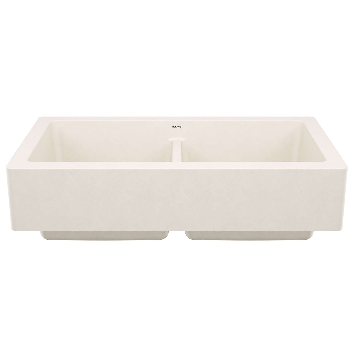 BLANCO VINTERA 33" SILGRANIT Double Bowl Farmhouse Sink in Soft White, featuring a contemporary design and double basin.