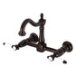 Kingston KS1263BPL Bel-Air Two-Handle Wall Mount Bridge Kitchen Faucet, Antique Brass in oil rubbed bronze finish.