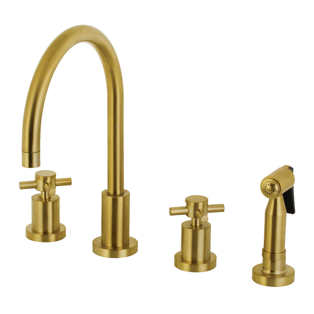 Kingston Brass KS8723DXBS Concord Double-Handle Widespread Kitchen Faucet with Brass Sprayer, Antique Brass