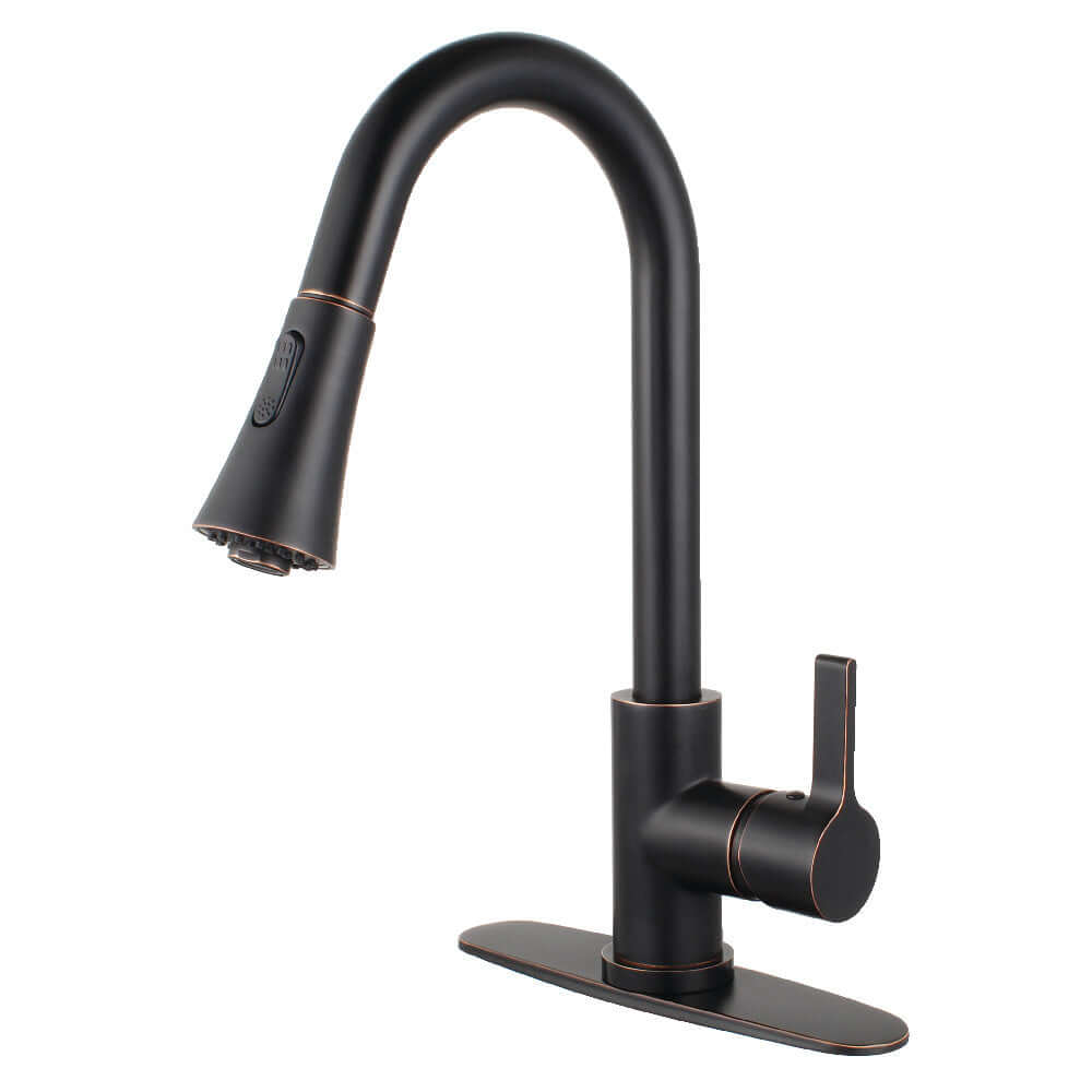Kingston Brass LS8723CTL Continental Pull-Down Kitchen Faucet with futuristic curved spout design, side view