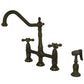 Kingston KS1273AXBS Heritage Bridge Kitchen Faucet with Brass Sprayer, Antique Brass, oil rubbed bronze finish.