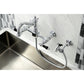 Kingston KS1263PKLBS Duchess Two-Handle Wall Mount Bridge Kitchen Faucet with Brass Sprayer, Antique Brass on a sink