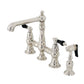 Kingston KS7277PKLBS Duchess Bridge Kitchen Faucet with Brass Sprayer, Brushed Brass in polished nickel finish.