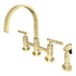 Kingston KS8267CMLBS Manhattan Bridge Kitchen Faucet with Brass Sprayer, Brushed Brass finish and sleek design.