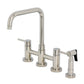 Kingston KS8287DLBS Concord Bridge Kitchen Faucet with Brass Sprayer, Brushed Brass in polished nickel finish.