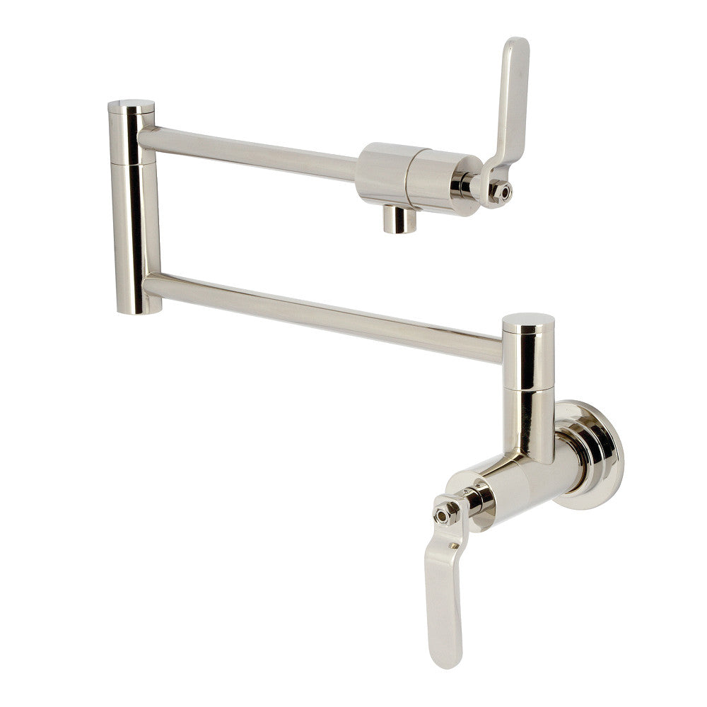Kingston Brass KS4103KL Whitaker Wall Mount Pot Filler Faucet, Antique Brass in polished nickel finish.