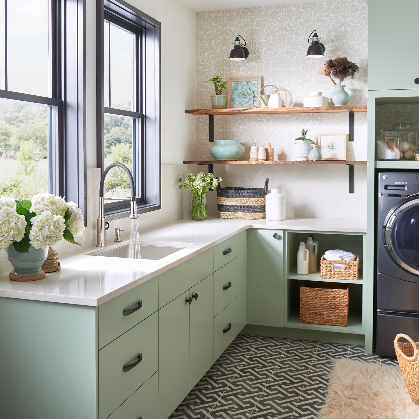 BLANCO Quatrus R15 25" Single Bowl Dual Mount Stainless Steel Laundry Sink in a stylish laundry room