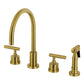 Kingston Brass KS8723CMLBS Manhattan Double-Handle Widespread Kitchen Faucet with Brass Sprayer, Antique Brass