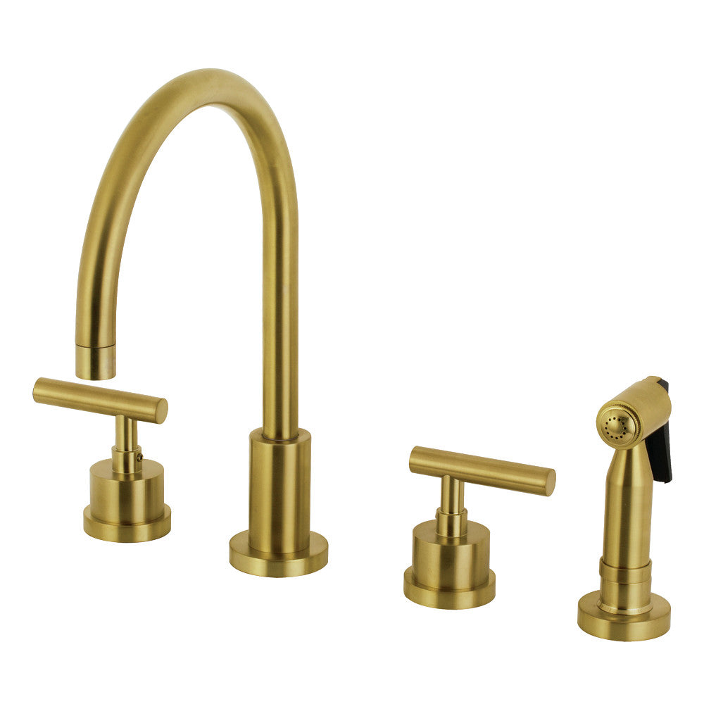 Kingston Brass KS8723CMLBS Manhattan Double-Handle Widespread Kitchen Faucet with Brass Sprayer, Antique Brass