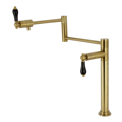 Kingston Brass KS4707PKL Duchess Deck Mount Pot Filler Faucet, Brushed Brass with black porcelain handles