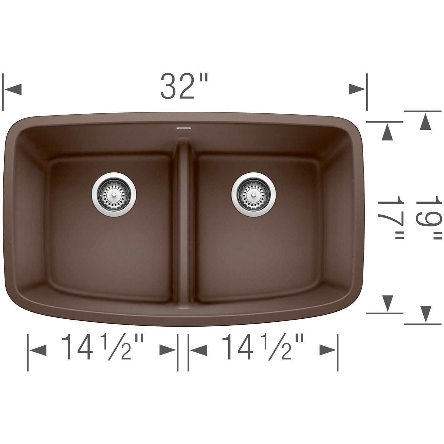 BLANCO Valea SILGRANIT 32" 50/50 Double Bowl Undermount Kitchen Sink with Low Divide