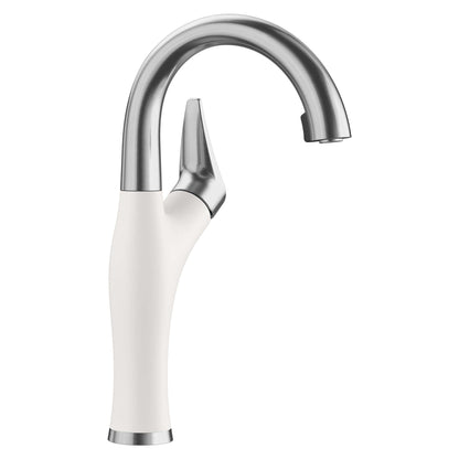 BLANCO Artona Pull-Down Dual-Spray Bar Faucet - PVD Steel in sleek design and white finish for modern kitchens.