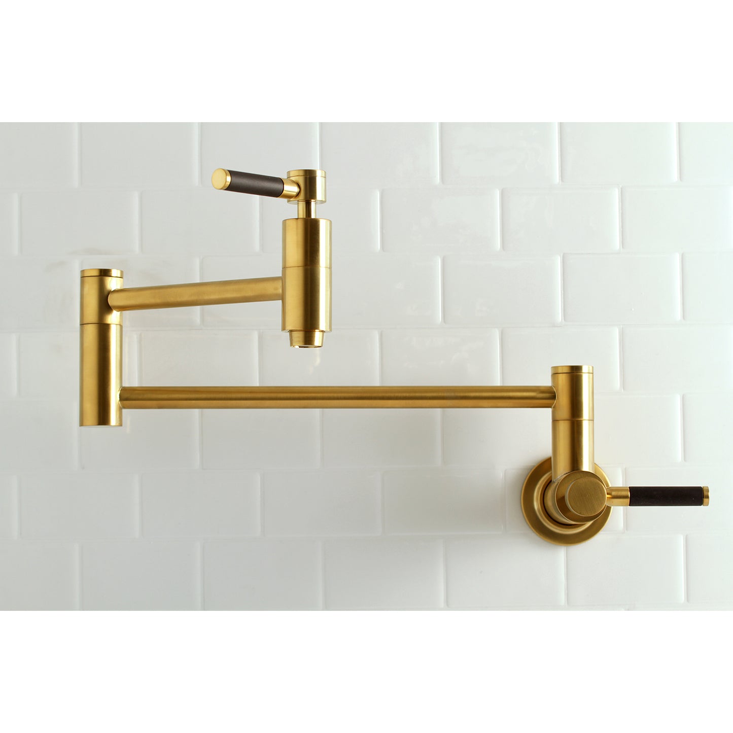 Kingston Brass KS810DKLAC Kaiser Wall Mount Pot Filler Faucet, Antique Copper design with foldable swing arms.