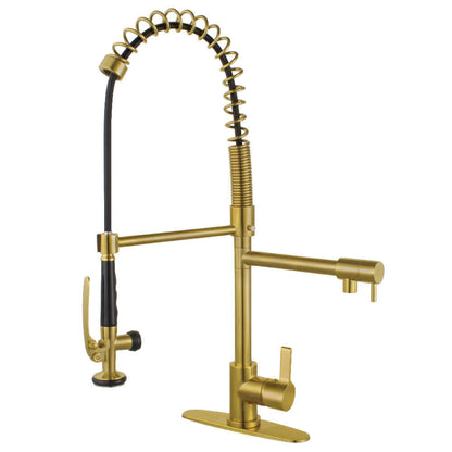 Gourmetier LS8503CTL Continental Single-Handle Deck-Mount Pre-Rinse Kitchen Faucet with Pot Filler, Brushed Brass