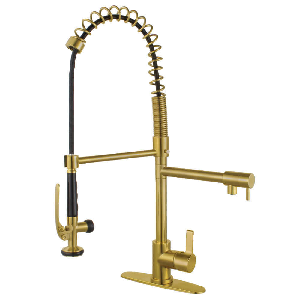 Gourmetier LS8503CTL Continental Single-Handle Deck-Mount Pre-Rinse Kitchen Faucet with Pot Filler, Brushed Brass