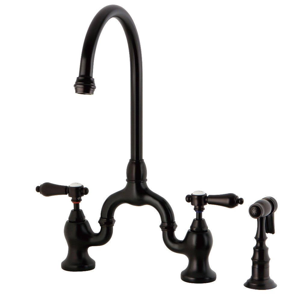 Kingston KS7793BALBS Heirloom Bridge Kitchen Faucet with Brass Sprayer, Antique Brass in oil rubbed bronze finish