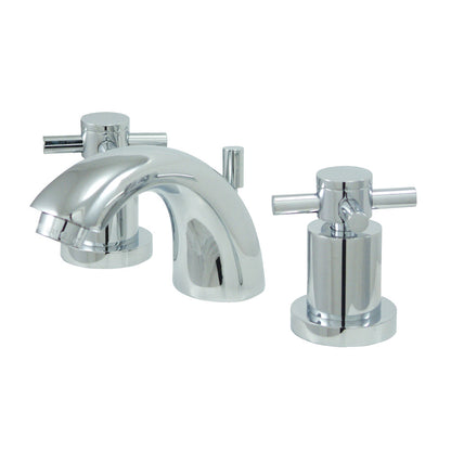 Kingston Brass KS2958DX Concord Mini-Widespread Bathroom Faucet in polished chrome, showing faucet and two cross handle controls.